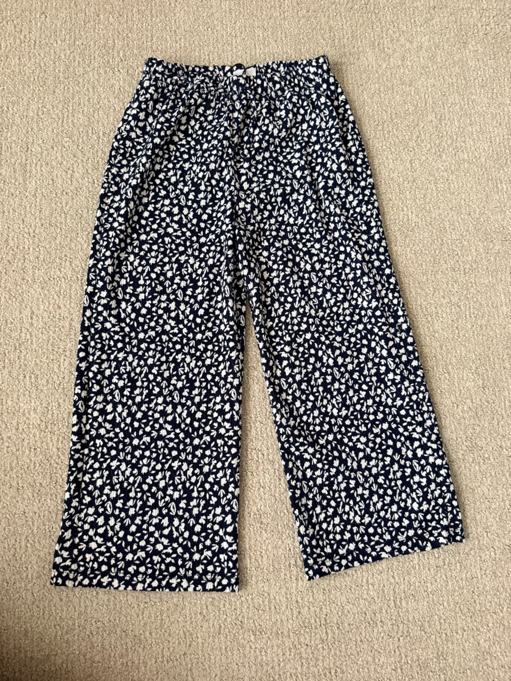 Zara Navy and White Floral Print Wide-Leg Pants